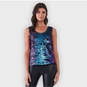 Shimmery Glittery Sequined Lined Tank Top Purple Blue Black Pink Sz M